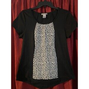 Ultra Teeze Women’s Short Sleeve Black Top W/Leopard Print Panel Sz M